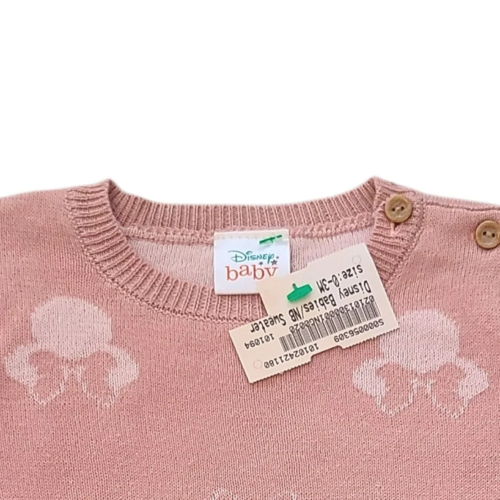 Disney Sweater For Newborn Baby Pink Minnie‎ Mouse Infant Size 0-3 Months NEW